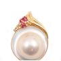 14k Mobe Pearl pendant 20mm round  w/diamonds and Baquette Rubies