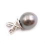 18K White Gold Tahitian Black Pearl and  Diamond Pendant