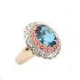 6.22ct Blue Topaz yg ring with 24 pink sapphires 20 blue Topaz a/$2100. Size-8