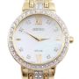 SEIKO SUP364 Swarovski Pink MOP Dial Gold Plated Stainless Ladies Solar Watch