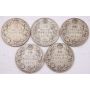 5x 1920 Canada 50 cents 5-coins G/VG