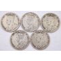 5x 1920 Canada 50 cents 5-coins G/VG