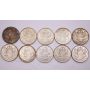 10x 1953 LDSS Canada 50 cents 10-coins EF or better