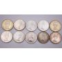 10x 1956 and 1957 Canada 50 cents 4x1956 6x1957 10-coins Choice AU+
