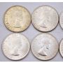 10x 1956 and 1957 Canada 50 cents 4x1956 6x1957 10-coins Choice AU+