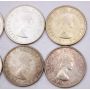 10x 1956 and 1957 Canada 50 cents 4x1956 6x1957 10-coins Choice AU+