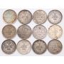 12x 1902 Canada 5 cents silver coins 12-coins EF or better