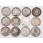 12X 1906 Canada 5 cents silver coins 12-coins GOOD to FINE
