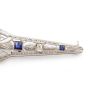 14K white gold Bar Pin Diamonds Sapphires  64x12mm  4.5 grams
