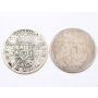 2x Spain 2 Reales silver coins non-readable dates poor/damaged