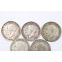 5X Great Britain Half Crowns silver 1917 1918 1920 1921 1923 5-coins circulated