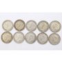 10X Great Britain 6 pence siver coins 1928 31 33 36 39 40 42 43 44 45 circulated