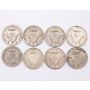 8x South Africa 3 pence silver coins 1933 34 35 37 38 43 48 50 8-coins