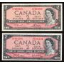 20 x Canada 1954 $2 banknotes mixed signatures and prefix FINE or better