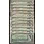 23 x Canada 1954 $1 banknotes 23 notes all circulated and/or damaged