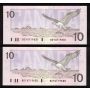 10 x 1989 Canada $10 consecutive notes Bonin Thiessen BDY 719630-39 CH UNC