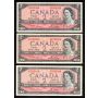 3 x Canada 1954 $2 banknotes Lawson Bouey O/G R/G U/G Choice UNC