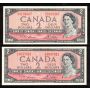 2 x Canada 1954 $2 banknotes Lawson Bouey R/G U/G Choice UNC