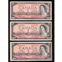 6 x Canada 1954 $2 notes Beattie Rasminsky E/U O/U R/U U/U V/U Y/U CH UNC