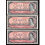 3 x Canada 1954 $2 banknotes Beattie Rasminsky L/R Y/R U/R Choice UNC