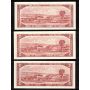 3 x Canada 1954 $2 banknotes Beattie Rasminsky L/R Y/R U/R Choice UNC