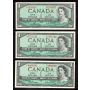 3 x Canada 1954 $1 banknotes Bouey Rasminsky F/F K/F S/F Choice UNC