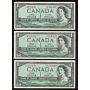 3 x Canada 1954 $1 banknotes Beattie Rasminsky all 3 have Prefix T/O Choice UNC
