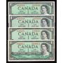 4 x Canada 1954 $1 notes Beattie Rasminsky B/F F/F L/M P/P 4 notes Choice UNC