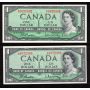 4 x Canada 1954 $1 notes Beattie Rasminsky B/F F/F L/M P/P 4 notes Choice UNC