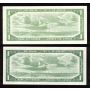 4 x Canada 1954 $1 notes Beattie Rasminsky B/F F/F L/M P/P 4 notes Choice UNC