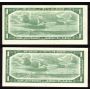4 x Canada 1954 $1 notes Beattie Rasminsky B/F F/F L/M P/P 4 notes Choice UNC