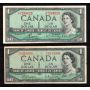 7 x 1954 Canada $1 banknotes 7 notes grading from EF to Choice AU+