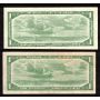 7 x 1954 Canada $1 banknotes 7 notes grading from EF to Choice AU+