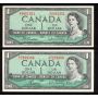 7 x 1954 Canada $1 banknotes 7 notes grading from EF to Choice AU+