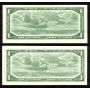 7 x 1954 Canada $1 banknotes 7 notes grading from EF to Choice AU+