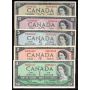 1954 Canada $1 $2 $5 $10 $20  banknote set 5-notes VF+ to EF+