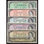 1954 Canada $1 $2 $5 $10 $20  banknote set 5-notes VF+ to EF+