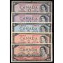 5 x Canada 1954 notes 2x $2 1x $5 2x $10 circulated and/or damaged