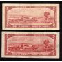 5 x Canada 1954 notes 2x $2 1x $5 2x $10 circulated and/or damaged