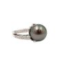 11.9mm Tahitian Black Pearl 18K wg Ring 46x Diamonds 9.3 grams Size-6 