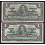$46x face value 1937 Canada banknotes 2x$20 2x$2 2x$1 7-notes all damaged