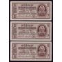 Ukraine German occupation 5 karbowanez 1942 3-consecutive notes 