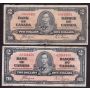 $46x face value 1937 Canada banknotes 2x$20 2x$2 2x$1 7-notes all damaged