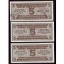 Ukraine German occupation 5 karbowanez 1942 3-consecutive notes 