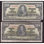 $46x face value 1937 Canada banknotes 2x$20 2x$2 2x$1 7-notes all damaged
