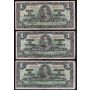 10x 1937 Canada $1 banknotes all VG or better 10-notes