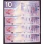 4x 2000 Canada $10 consecutive notes Knight Theissen FDV1398532-35 CH UNC