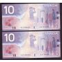 4x 2000 Canada $10 consecutive notes Knight Theissen FDV1398532-35 CH UNC