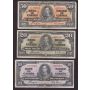 1937 Canada banknote set $1 $2 $5 $10 $20 $50 6-notes FINE or better