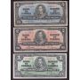 1937 Canada banknote set $1 $2 $5 $10 $20 $50 6-notes FINE or better